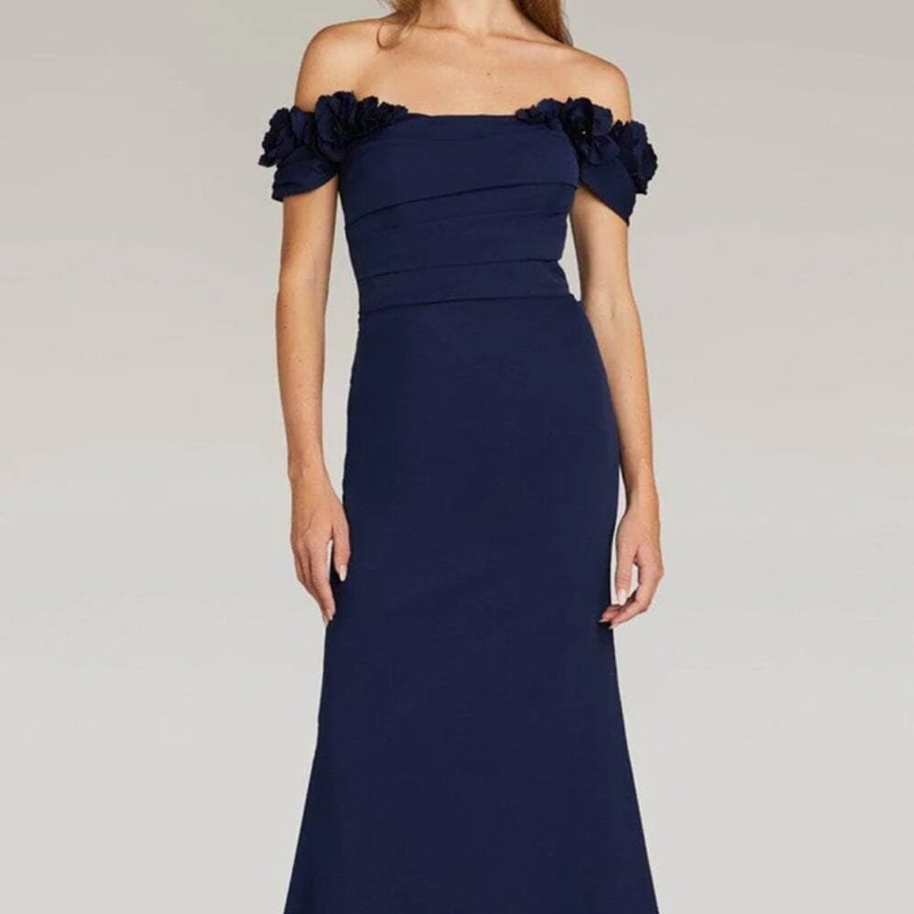 NWT Gia Franco 12220 Mother of the Bride Floral Applique Gown Navy Size 8